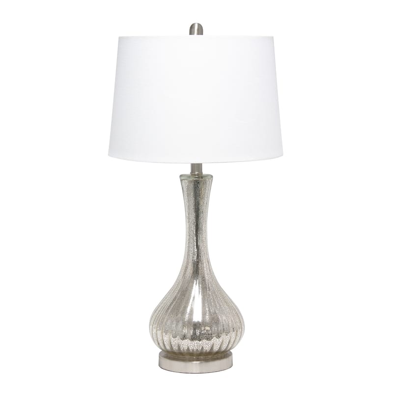 26.25 in. Mercury Finish Table Lamp with White Shade, Sturdy Table Lamp for Living Rooms and Bedrooms