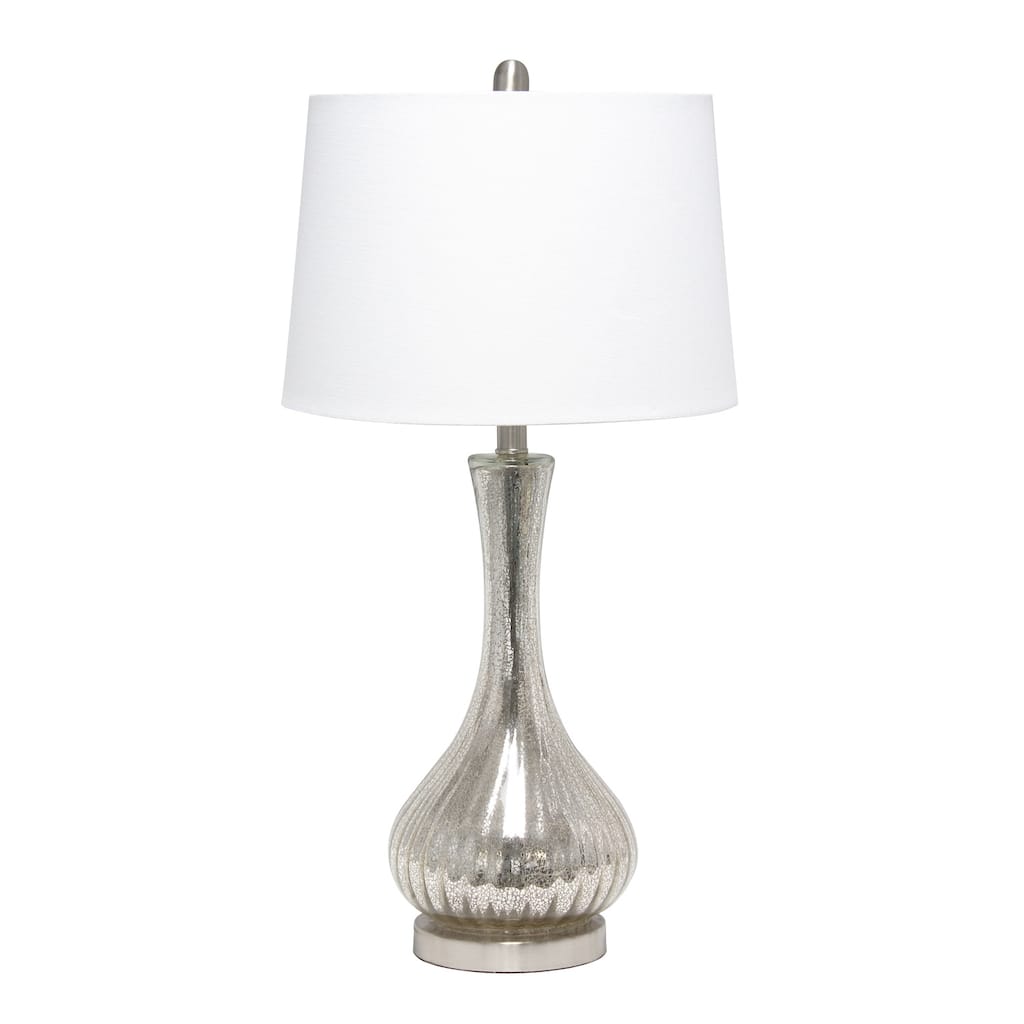 26.25 in. Mercury Finish Table Lamp with White Shade, Sturdy Table Lamp for Living Rooms and Bedrooms