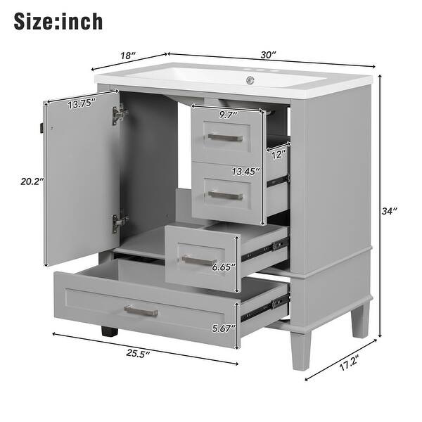 Solid Wood Frame 30" Bathroom Vanity With Sink Top, Bathroom Vanity Cabinet - Bed Bath & Beyond - 39476529