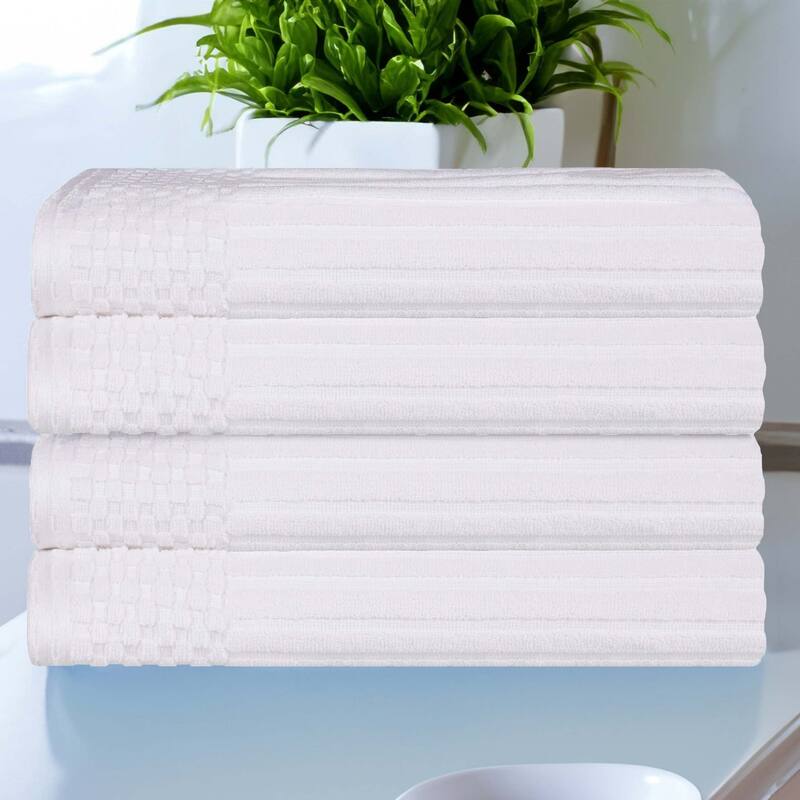 Superior Ribbed Cotton Absorbent Heavyweight Bath Towel Set - 4PC Bath Towels - White