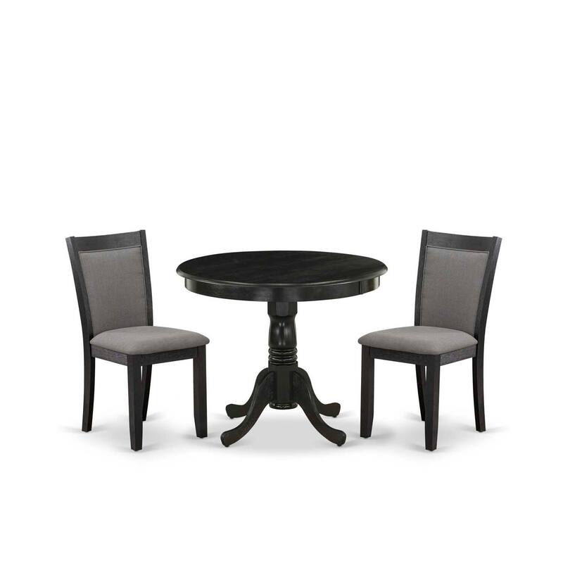 3-Piece Wirebrushed Black Solid Wood Top - Upholstered Dining Room Set - Seats-4