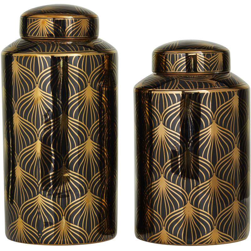 White, Black, Gold, Blue or Silver Ceramic Decorative Jars with Gold or Silver Accents (Set of 2)