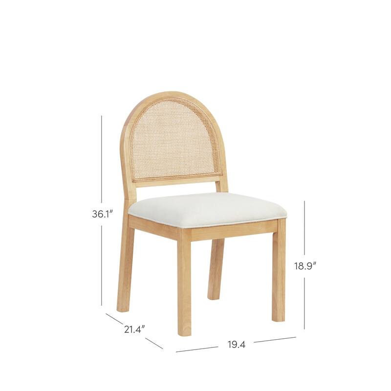 Bailey 19 in. Boucle Dining Chair, Upholstered Side Chair with Natural Woven Rattan Back and Solid Wood Legs