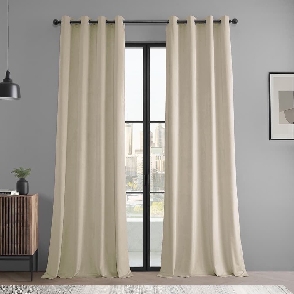 Exclusive Fabrics Basic Deluxe Velvet Curtains Pair - 2 Panels - Grommet Room Darkening Curtains