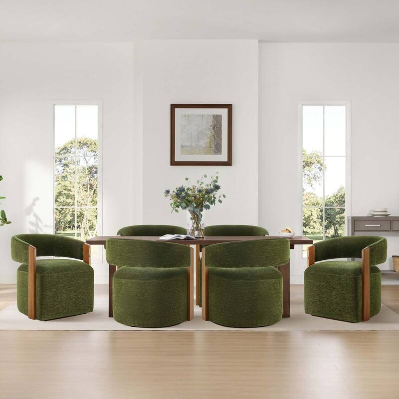 Spruce & Spring Nova Modern Upholstered Dining Chair with Casters & Wood Armrests - Set of 4 - Green