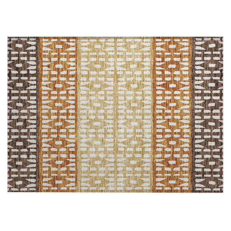 Machine Washable Indoor/ Outdoor Stripe Geo Chantille Rug