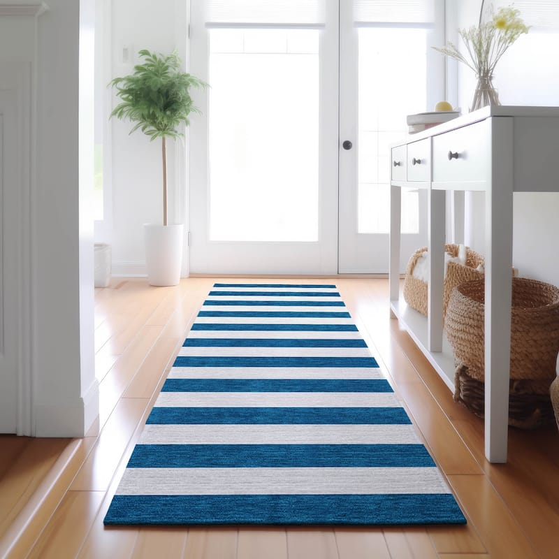 Premium Washable Super Soft Cabana Stripe Mayfield Rug - Navy - 2' 3" x 7' 6" - Runner