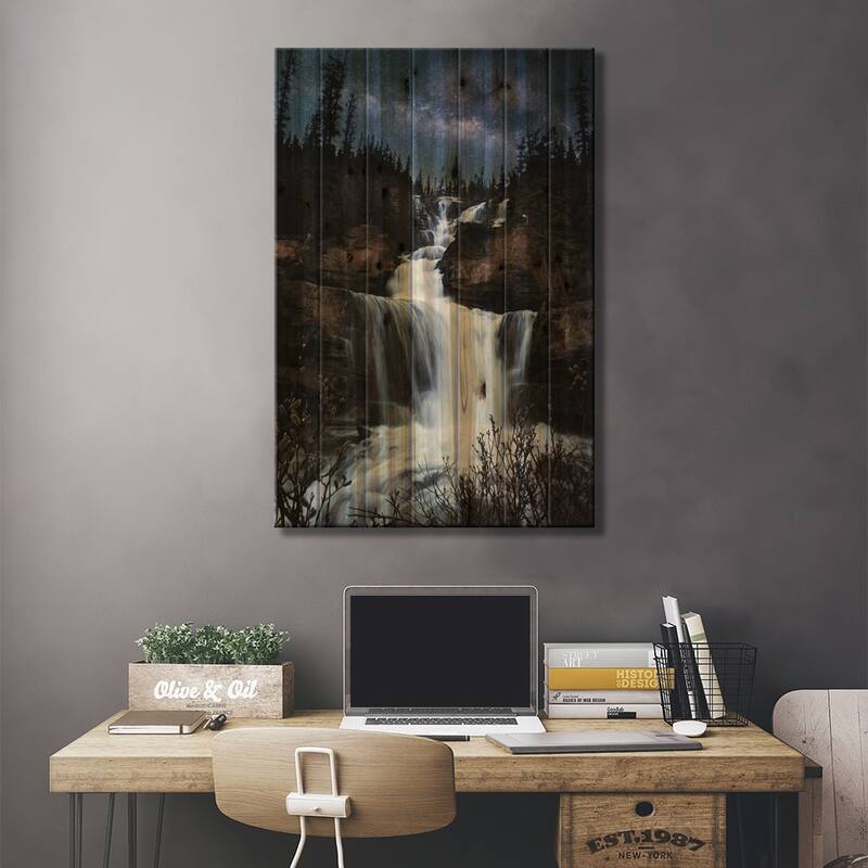 Milky Way Waterfall Print On Wood by Lucas Moore - Multi-Color