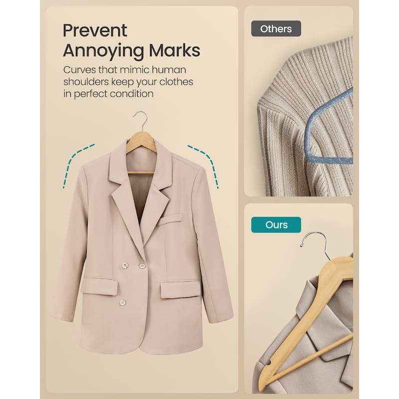 Birch Wood Hangers with Metal Hooks, Slim Design, and 360 Swivel