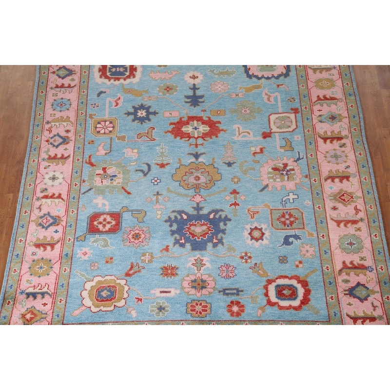 Light Blue Oushak Area Rug Hand-Knotted Transitional Wool Carpet - 7'9"x 9'9"