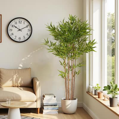 70" Artificial Bamboo with Black Plastic Pot, 39" W x 39" D x 70" H