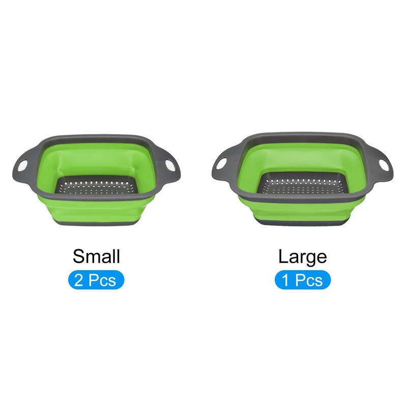 Collapsible Colander Set, 3 Pcs Silicone Foldable Strainer Green - 29cm x 22cm x 9cm