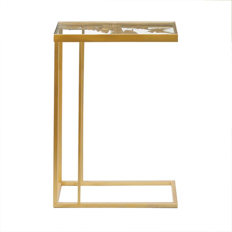 Metal Accent Table with Clear Glass Top - Gold - Roche River Decor - 11"Wx18"Lx25"H