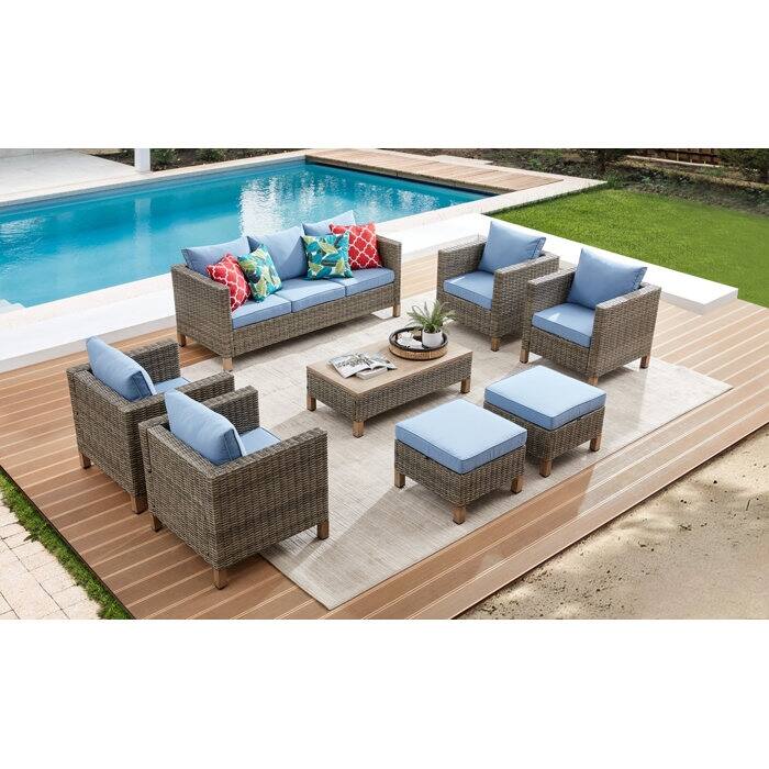 8 Piece Sectional Seating Group with Cushions - Blue