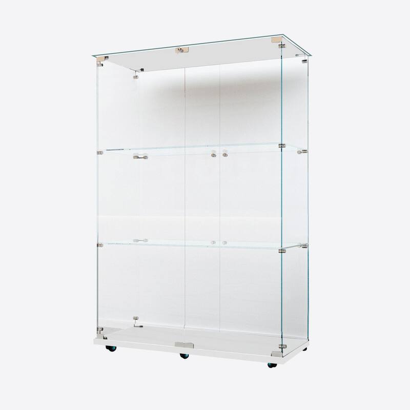 Tempered Glass Display Cabinet, File Cabinet, Tempered Glass Top, Bluetooth LED Light Strip, with Door Lock