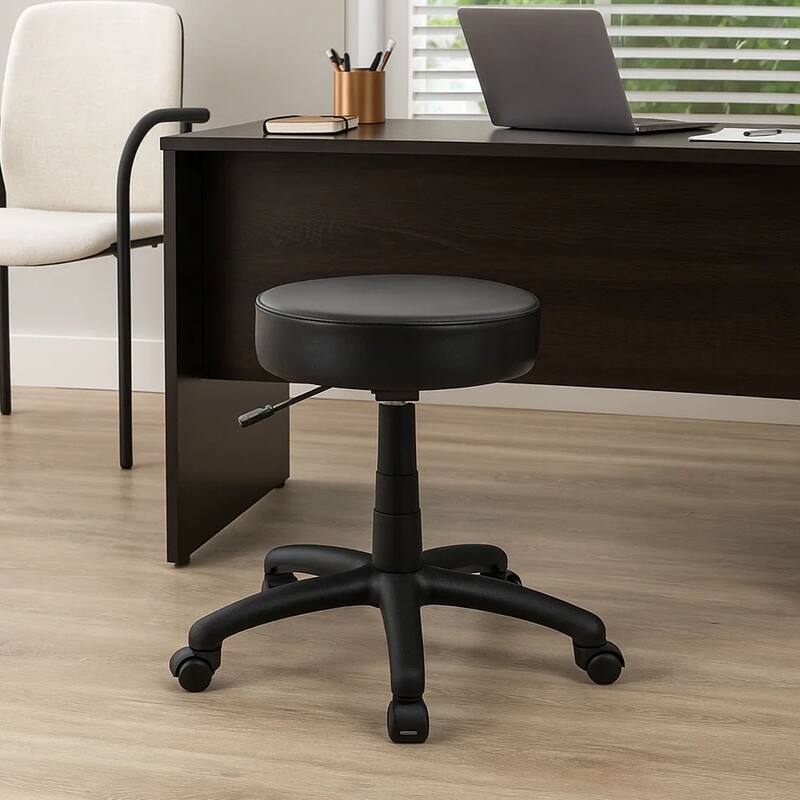 Swivel Stool with 18-23 Inch Adjustable Height, Round Black Vinyl Seat