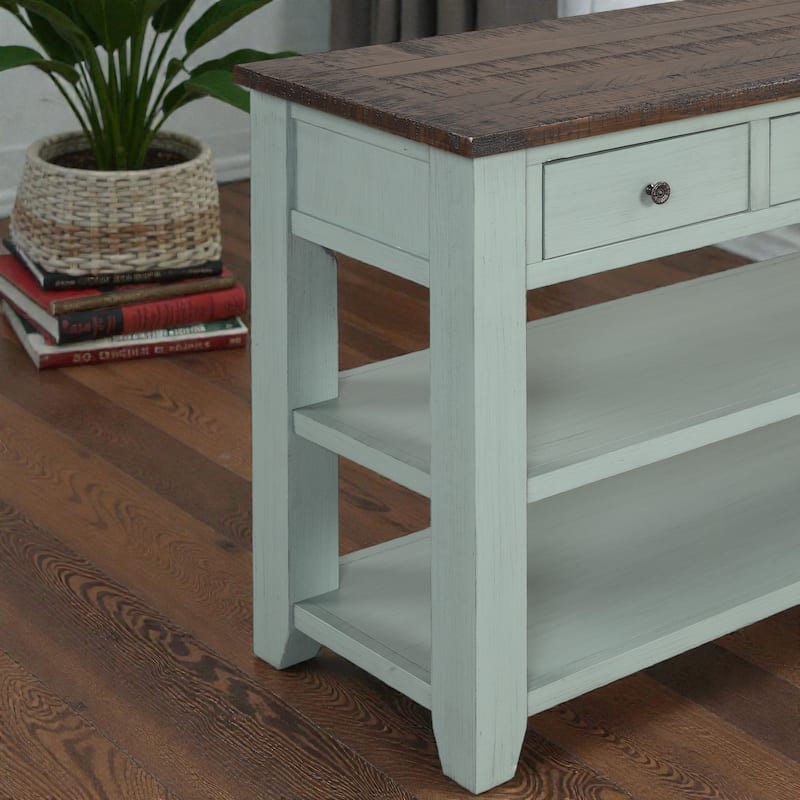 48 Inch Solid Pine Wood Console Table with 3 Drawers & 2 Shelves, Vintage Entryway Sofa Table for Hallway & Living Room