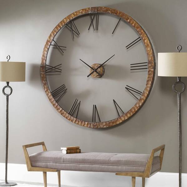 slide 2 of 3, Uttermost Amarion 5 Foot Diameter Rustic Hammered Copper Large Wall Hammered Copper with Light Gray Wash