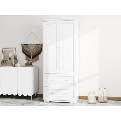 31"W Wardrobe with drawers and 2 doors,Closet Wardrobe,Armoire Wardrobe Closet with Hanging Rod