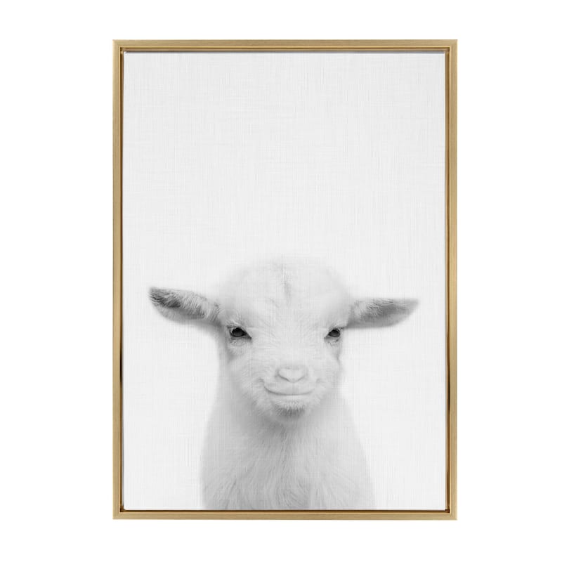 Kate and Laurel Sylvie Baby Goat Framed Canvas by Simon Te Tai - 23x33 - Plastic - Gold