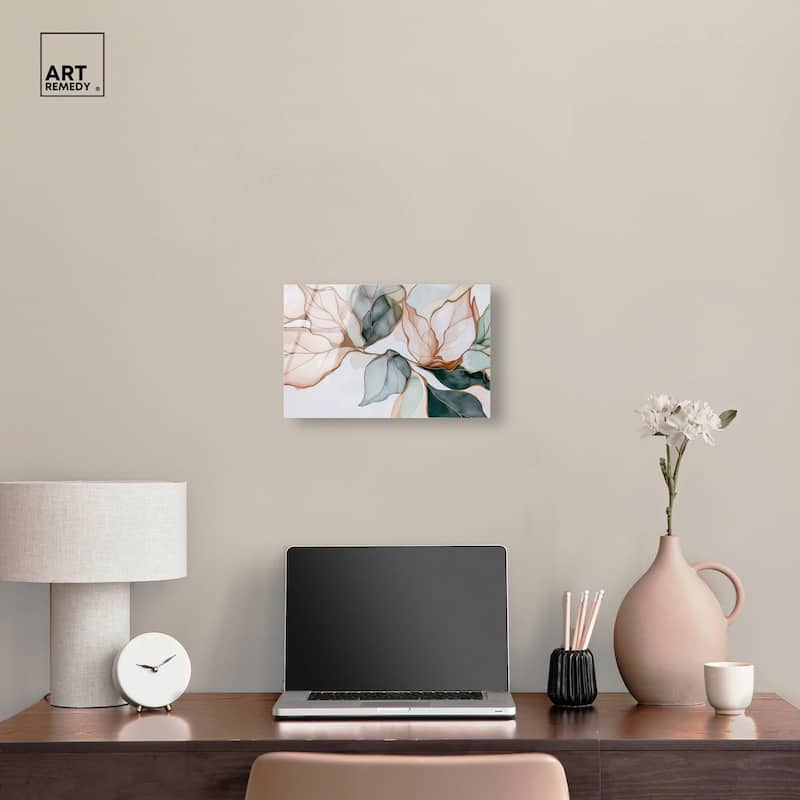 Golden Veined Leaves I Acrylic by Art Remedy, Ready to Hang
