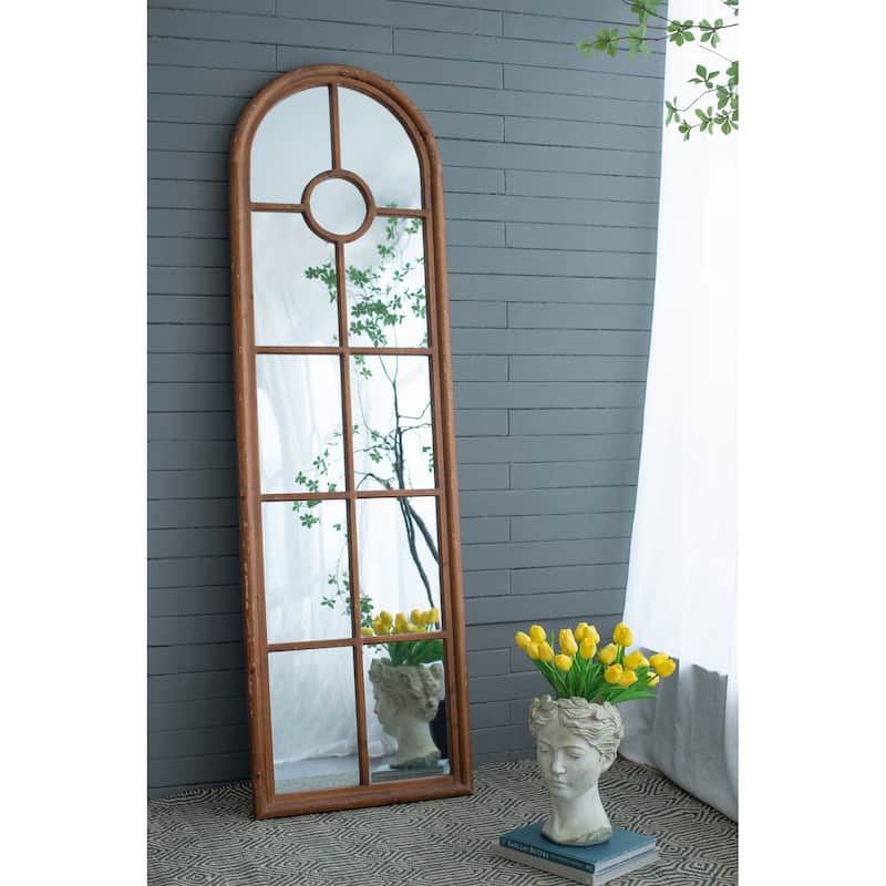 Half-Round Elongated Mirror - Brown