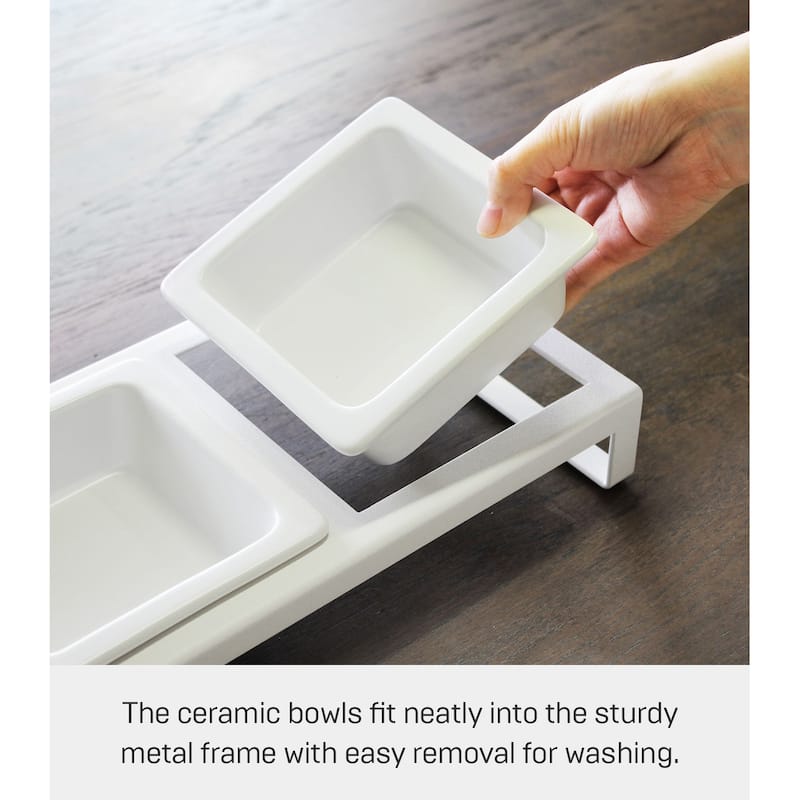 Yamazaki Home Pet Food Bowls - Two Styles, Steel and Ceramic, Short, 1.25 cups, 300 milliliters per bowl