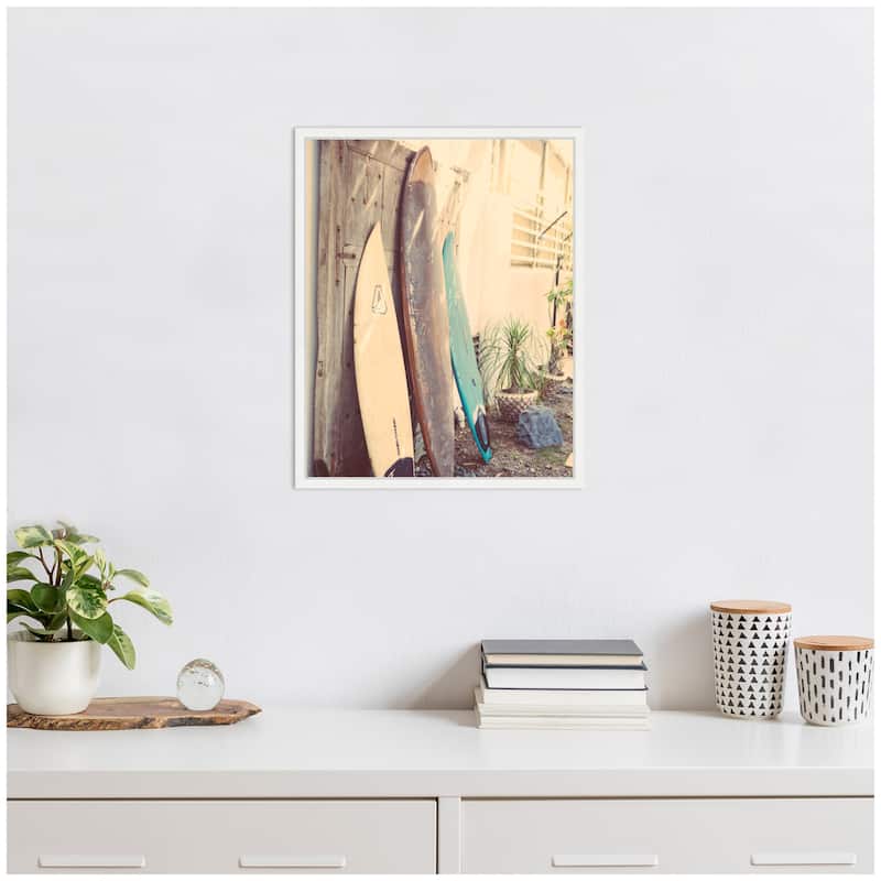 Kate and Laurel Sylvie Vintage Retro Beach Surfboards Framed Canvas by Saint and Sailor Studios