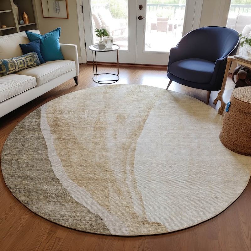 Machine Washable Indoor/ Outdoor Chantille Modern Abstract Rug - Brown - 8' x 8'