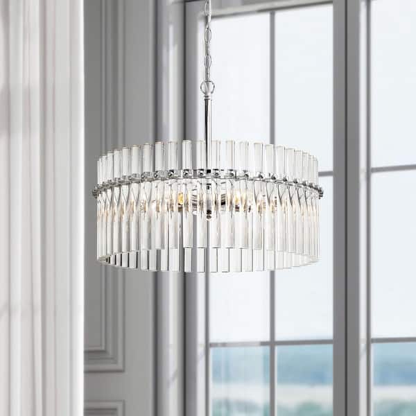 slide 2 of 8, Casandra Chrome Crystal 5-light Pendant Chandelier