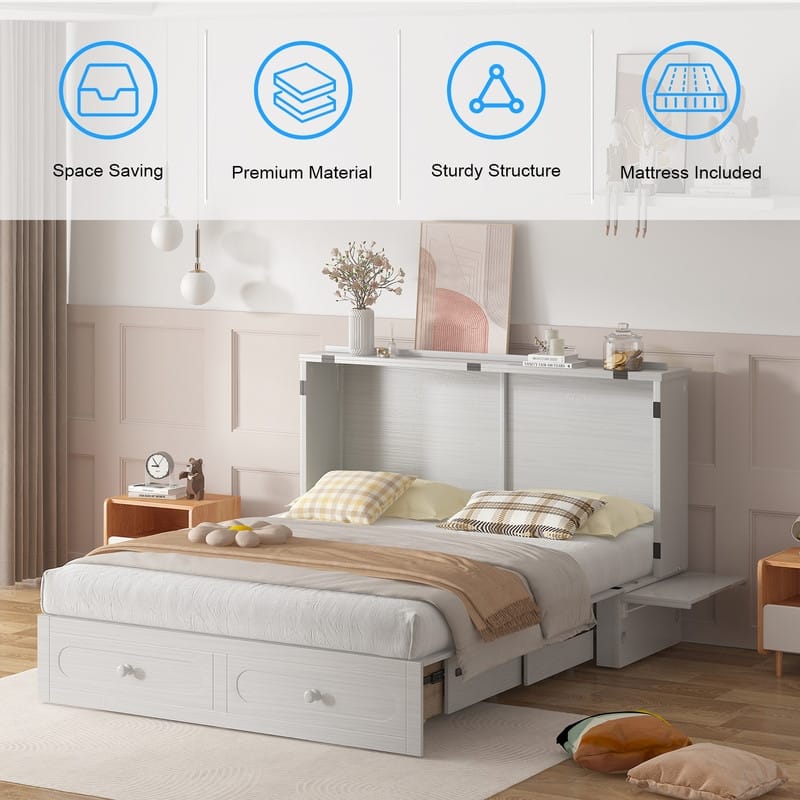 Mixoy Murphy Bed,Cube Foldable Cabinet Bed with Charging Station