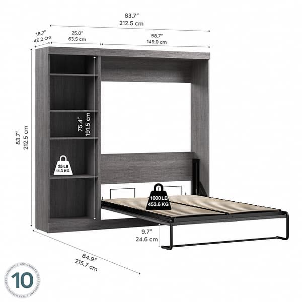 dimension image slide 0 of 5, Pur Full Murphy Bed with Shelving Unit (84W) by Bestar