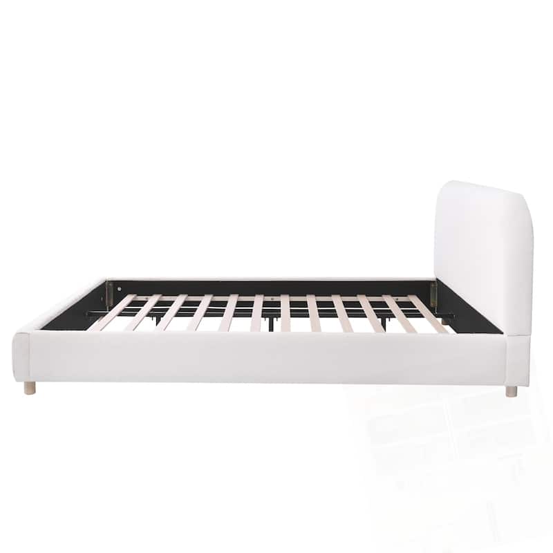 Boucle Fabric Upholstered Platform Bed with Curve-Shaped Design Headboard
