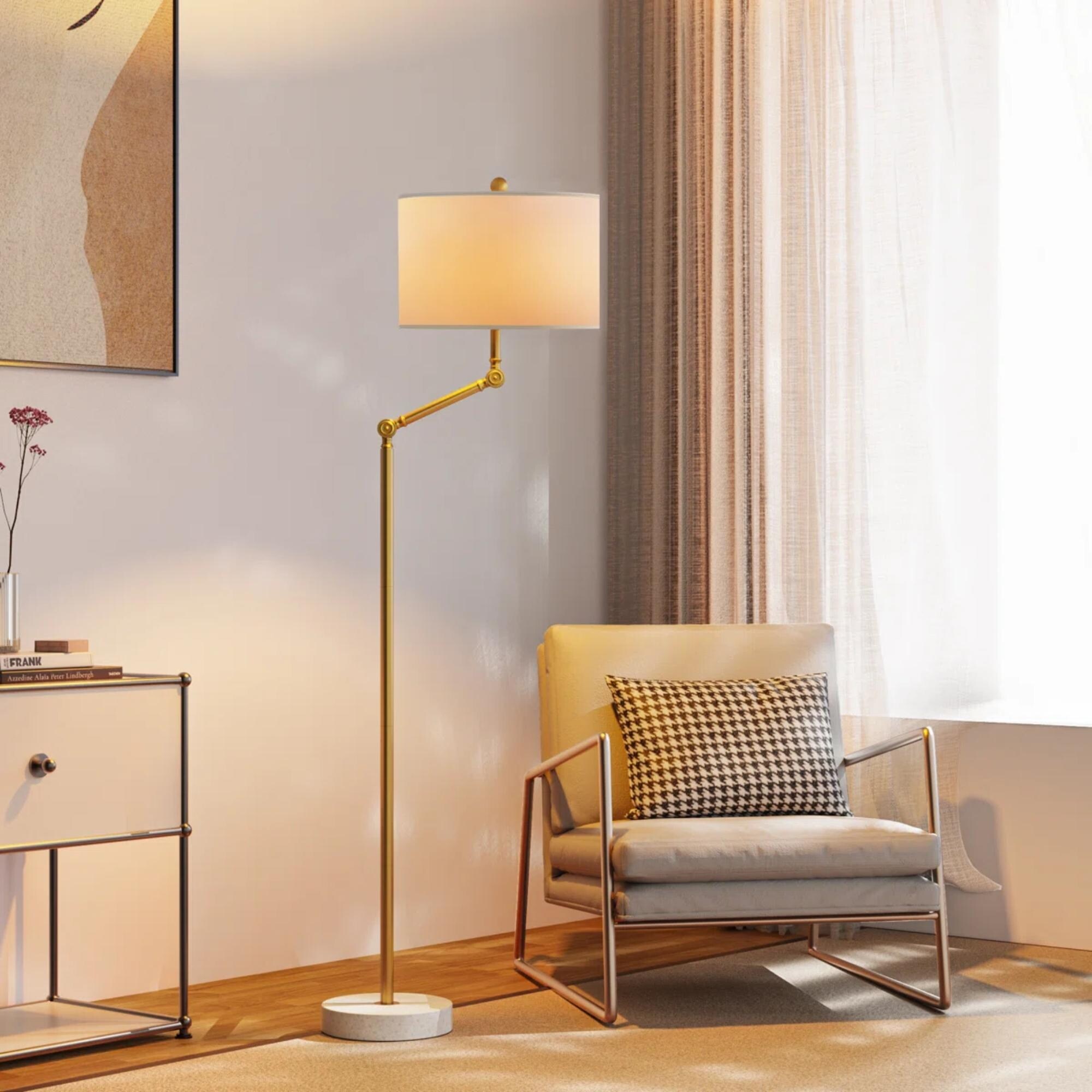 64"Standing Floor Lamp With Rotatable Lampposts,3 Way Dimmable Floor Lamp With Fabric Shade,With Zipper Switch And Marble Base
