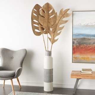 Light Brown Bamboo Wood Handmade Tall Woven Palm Leaf Leaf Home Decor Natural Foliage with Varying Shapes (Set of 3)