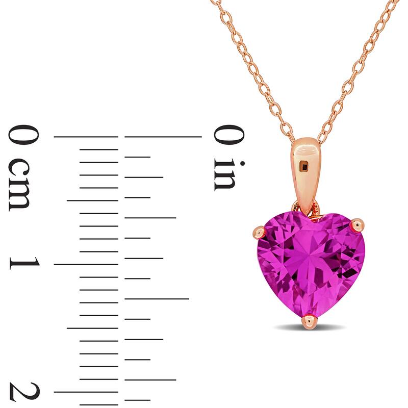 Miadora 2 1/4ct TGW Created Pink Sapphire Solitaire Heart Design Pendant with Chain in Rose Silver