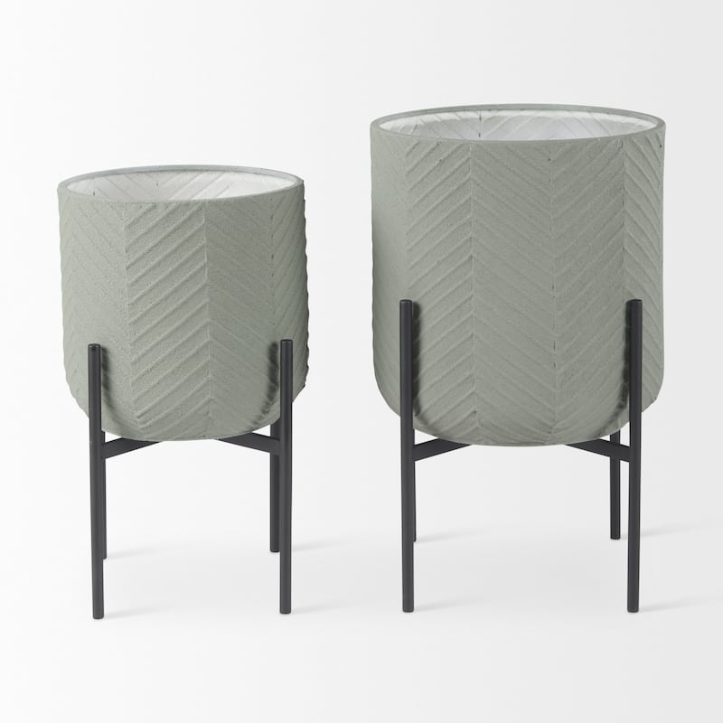 Mabel Green Metal With Black Iron Legs Plant Stands (Set of 2)