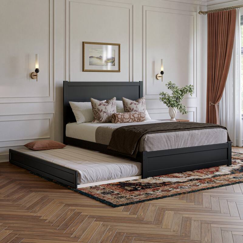 Aveline Wood Platform Bed with Matching Footboard & Trundle - Black - Queen
