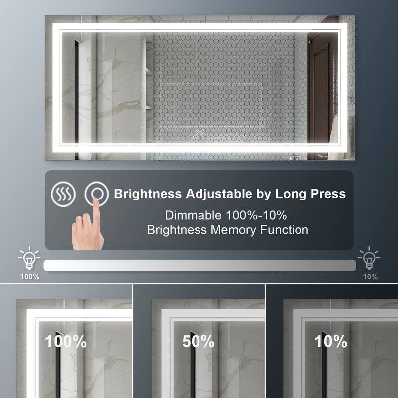 Retangular Wall Mounted LED Bathroom Mirror With Touch Switch Memory Mirror Anti-Fog (Horizontal/Vertical)