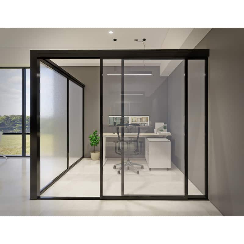2 Sliding Clear Glass Panels, Office Entrance Kit, Fast Setup, Quality, Smart Design