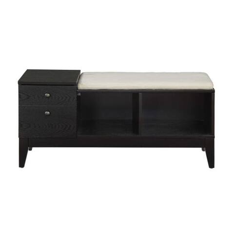 Wooden Bench with Fabric Upholstered Seat Cushion & Storage Space, Black