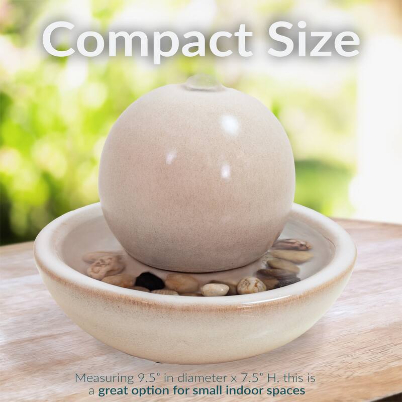 Sunnydaze Ceramic Indoor Tabletop Water Fountain with Orb - 7-Inch