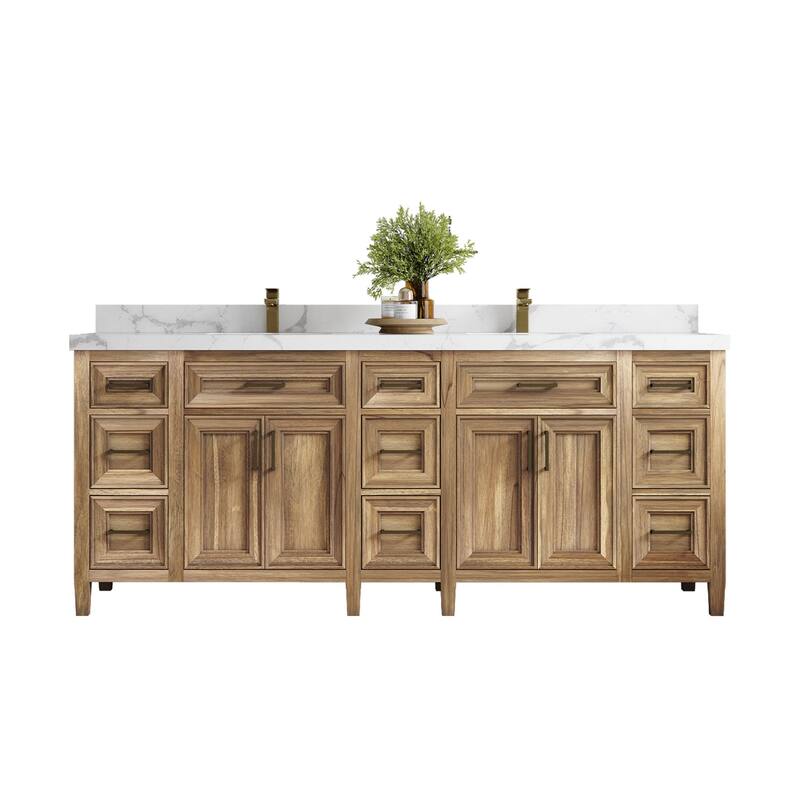 Willow Collections 84 in. W x 22 in. D Santa Monica Teak Double Sink Bathroom Vanity with Countertop