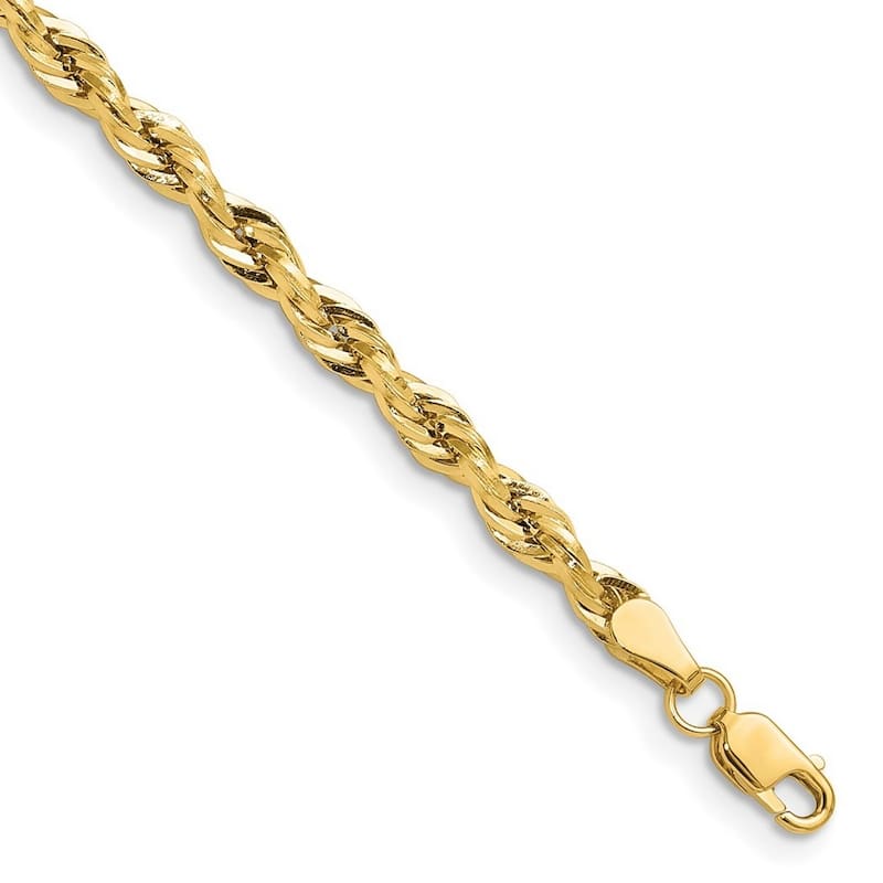 Curata 10k Yellow Gold 3.5mm Semi solid Rope Chain Bracelet Options: 7" 8"