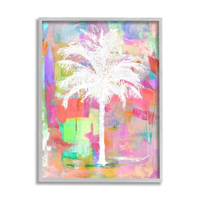 Stupell Bold Blocked Background Tropical White Palm Tree Framed Wall Art - Pink