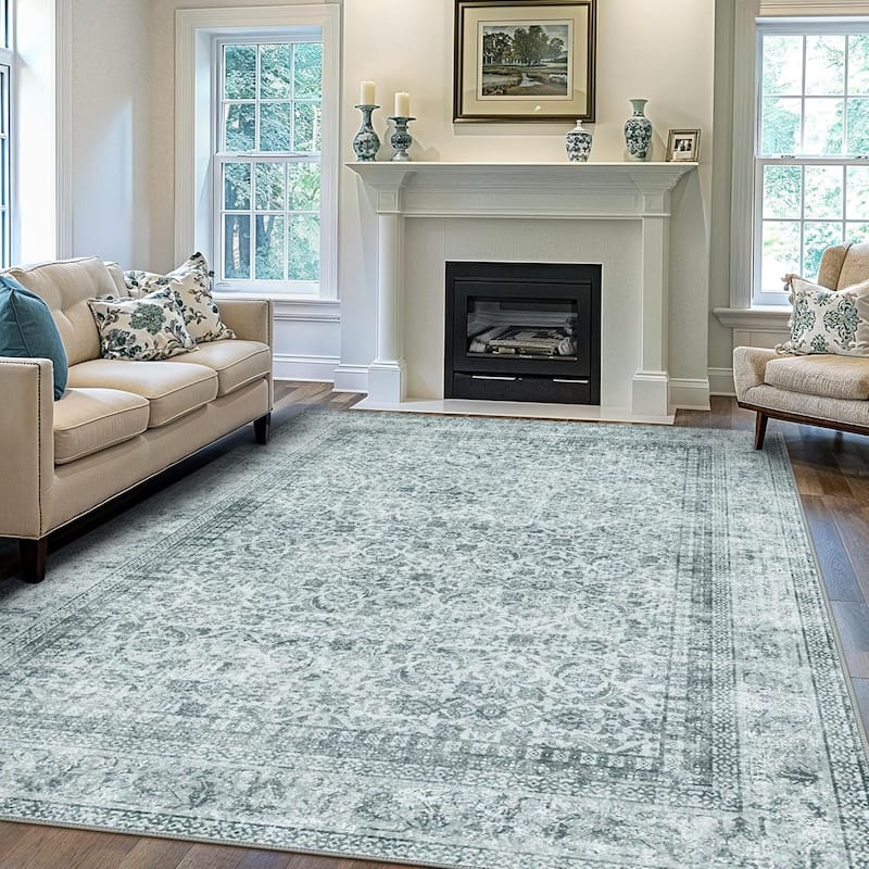 Mcow Machine Washable Boho Vintage Retro Floral Non Slip Rug - Grey - 6'X9' - Rectangle