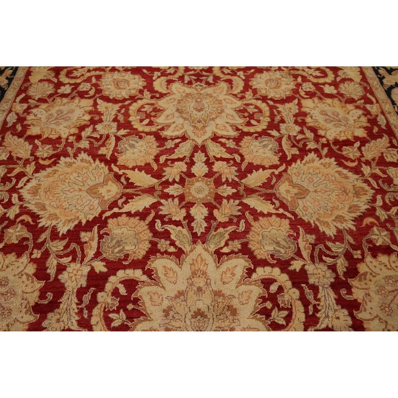 Red Floral Agra Indian Area Rug Handmade Wool Carpet - 9'0" x 12'5"