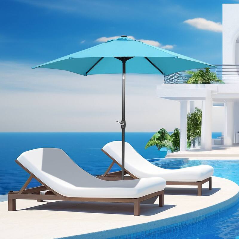 9FT Patio Umbrella with Base Included Outdoor Umbrella with Tilt and Crank - Blue-No Base