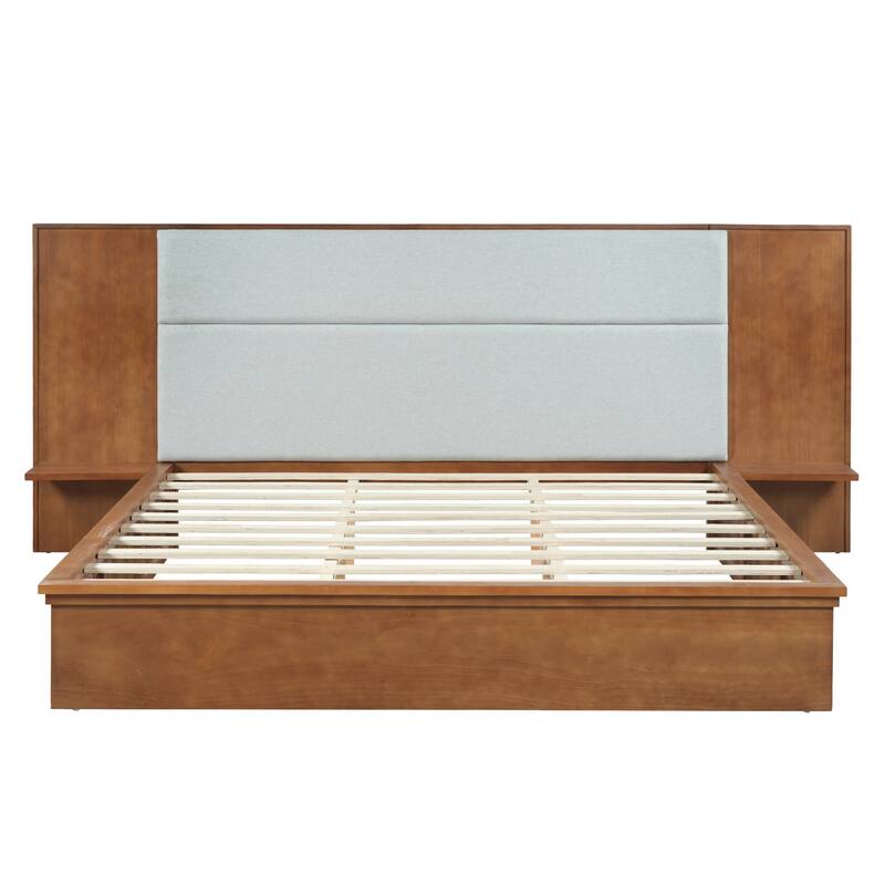Christopher Knight Home - Avery Platform Bed Frame with Upholstered Headboard & Built-In Side Shelves, No Box Spring Needed