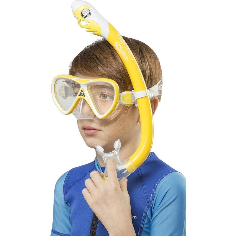 Cressi Mask & Dry Snorkel Silicone Swimming Set Junior Combo, Yellow/White